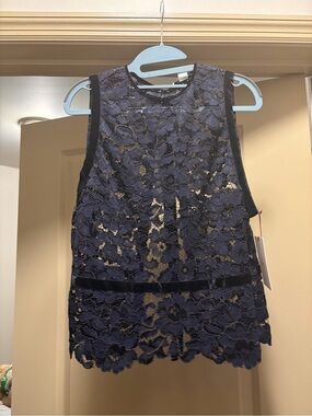 Lewit Navy Blue Floral Lace Sleeveless Camisole